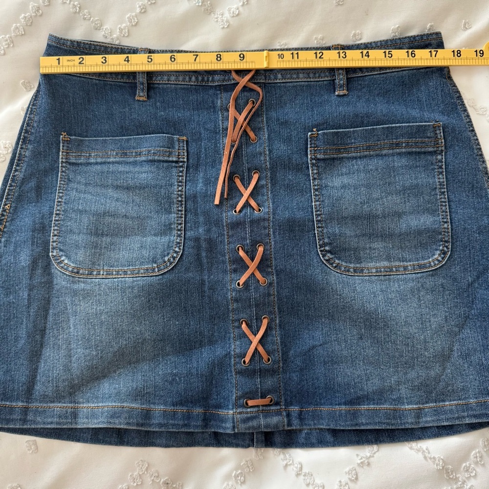 New York & Company Denim, front lace up mini skirt